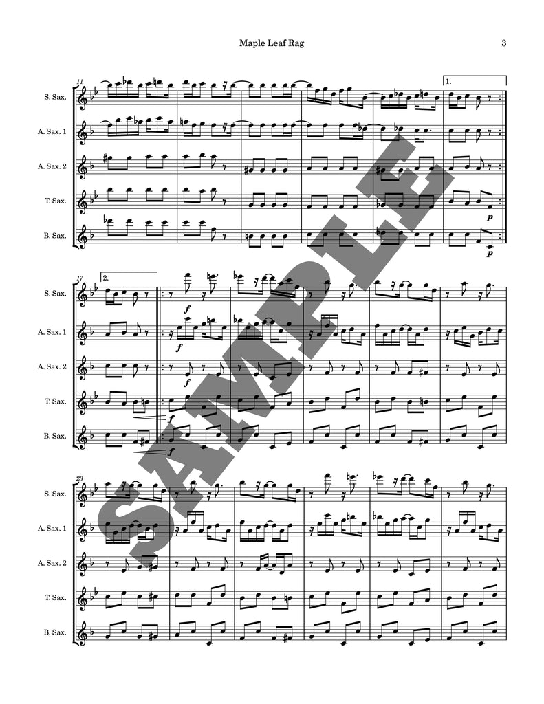 Maple Leaf Rag for Saxophone Quintet – Sigma Squared Music
